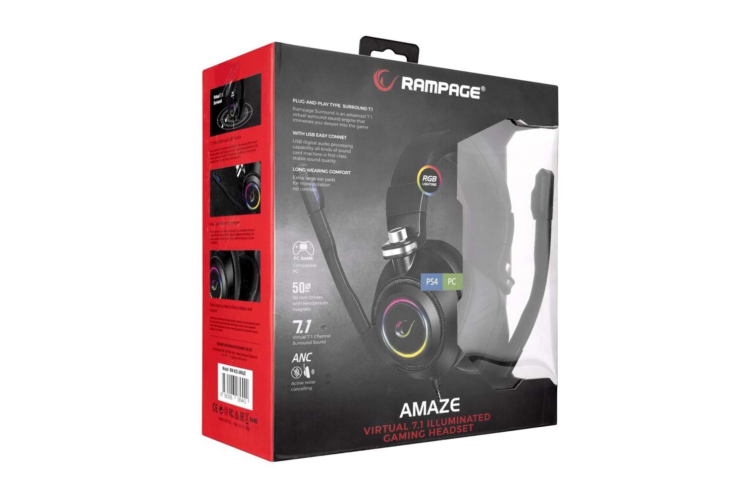 Rampage RM-K20 AMAZE Siyah USB 7.1 Noice Cancelling Mic RGB Ledli Gaming Oyuncu Mikrofonlu Kulaklık