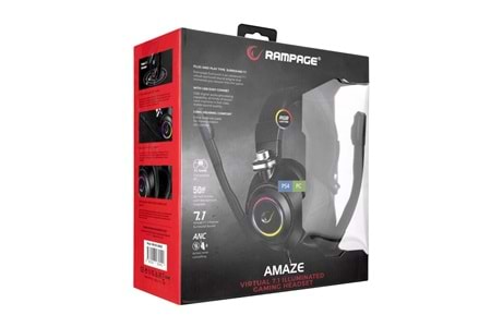 Rampage RM-K20 AMAZE Siyah USB 7.1 Noice Cancelling Mic RGB Ledli Gaming Oyuncu Mikrofonlu Kulaklık