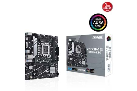 Asus Prime B760M-K D4 Intel B760 Soket 1700 DDR4 5333(OC)MHz mATX Gaming (Oyuncu) Anakart