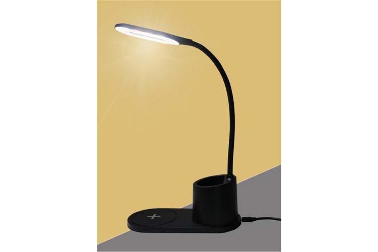 Elba HT-513 Siyah TypeC 10W Kablosuz Şarj Cihazı Kalemlikli Masa Lambası