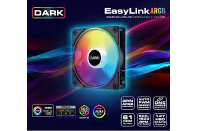 Dark DKCF1200A Easylink Siyah Addressable RGB 1X12cm Fan siyah