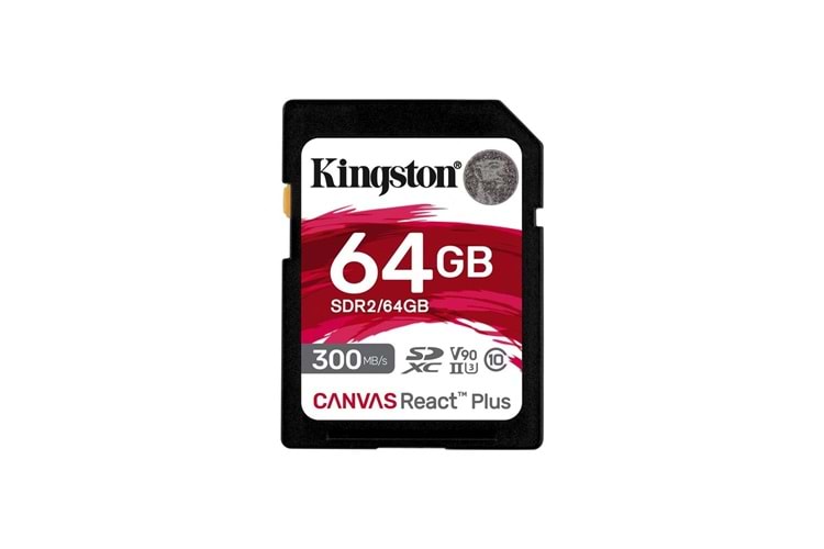 Kingston SDR2-64GB Canvas React Plus SDXC UHS-II 300R-260W U3 V90 for Full HD-4K-8K Hafıza Kartı