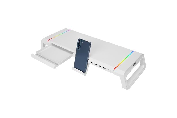 Everest ST1 4 USB Hub RGB Işıklı Katlanabilir Yükseklik Ayarlı Beyaz Monitör Standı