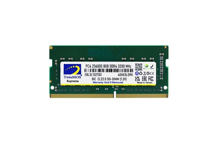 TwinMOS 8 GB DDR4 3200MHz CL22 1.2V SODIMM (MDD48GB3200N) Notebook Ram