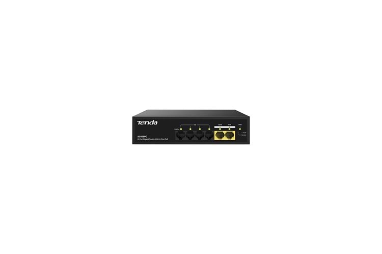 Tenda SG106PC 6 Port 4 Port Poe+ 10-100-1000 Mbps + 2 Port Uplink Switch Çelik Kasa Rack Mount