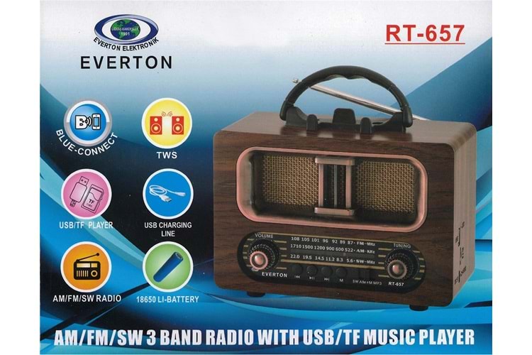 Everton Rt-657 Bluetooth Fm-Usb-Tf-Aux Şarjlı Nostaljik Radyo