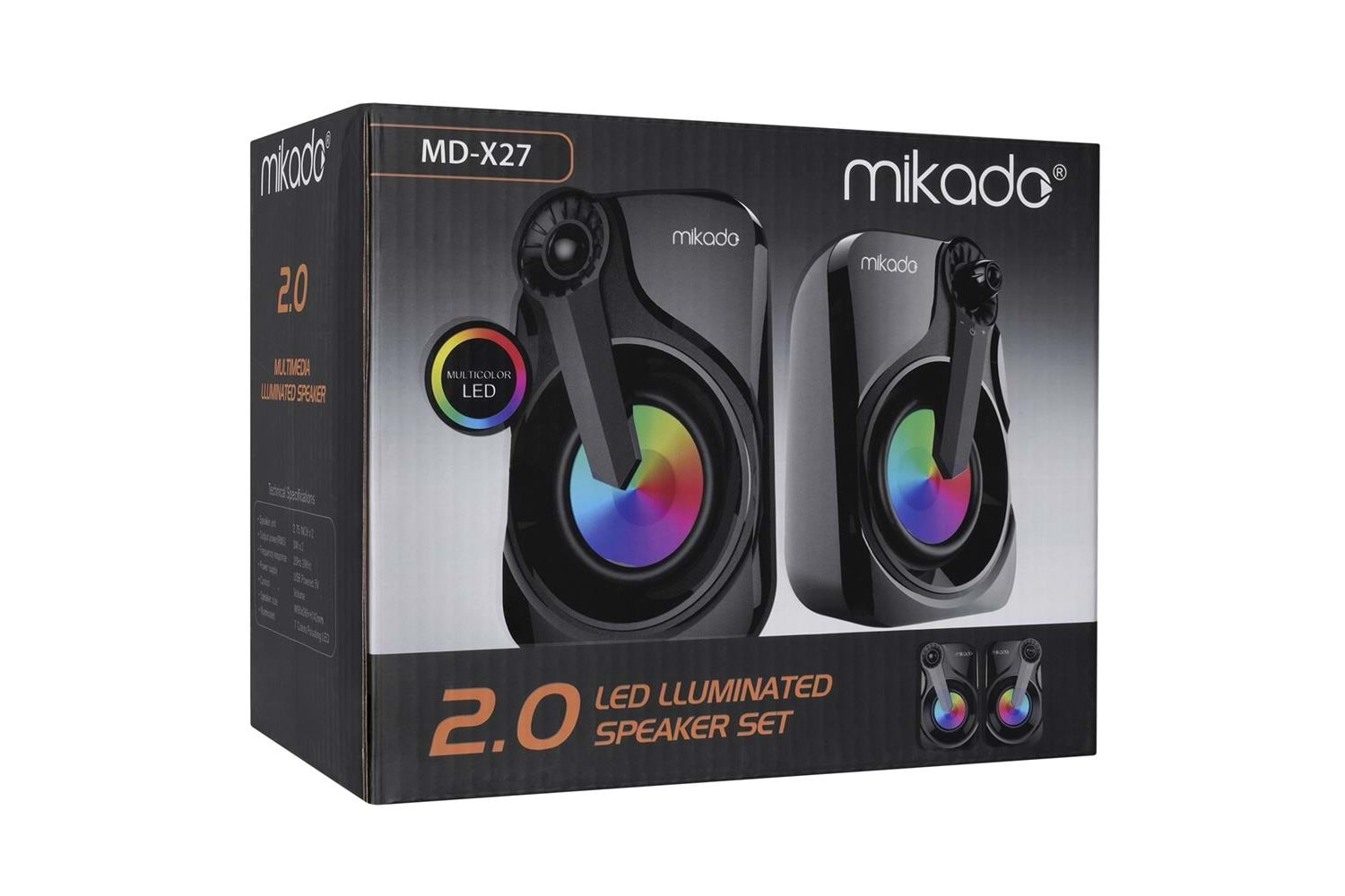 Mikado MD-X27 2.0 Multimedia 3W-2 Siyah 5V USB LED Işıklı Speaker Hoparlör