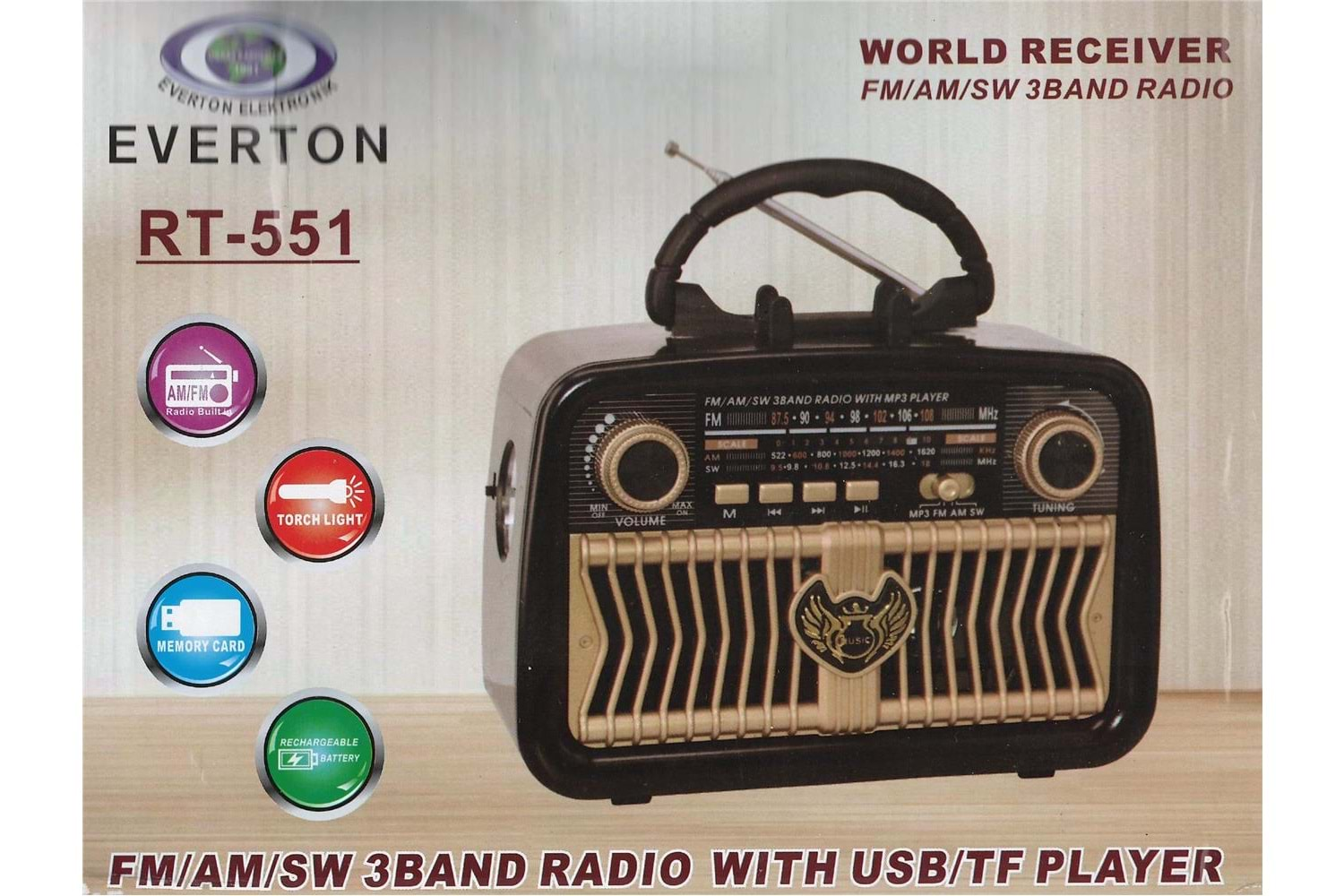 Everton Rt-551 Bluetooth Fm-Usb-Tf-Aux Şarjlı Nostaljik Radyo