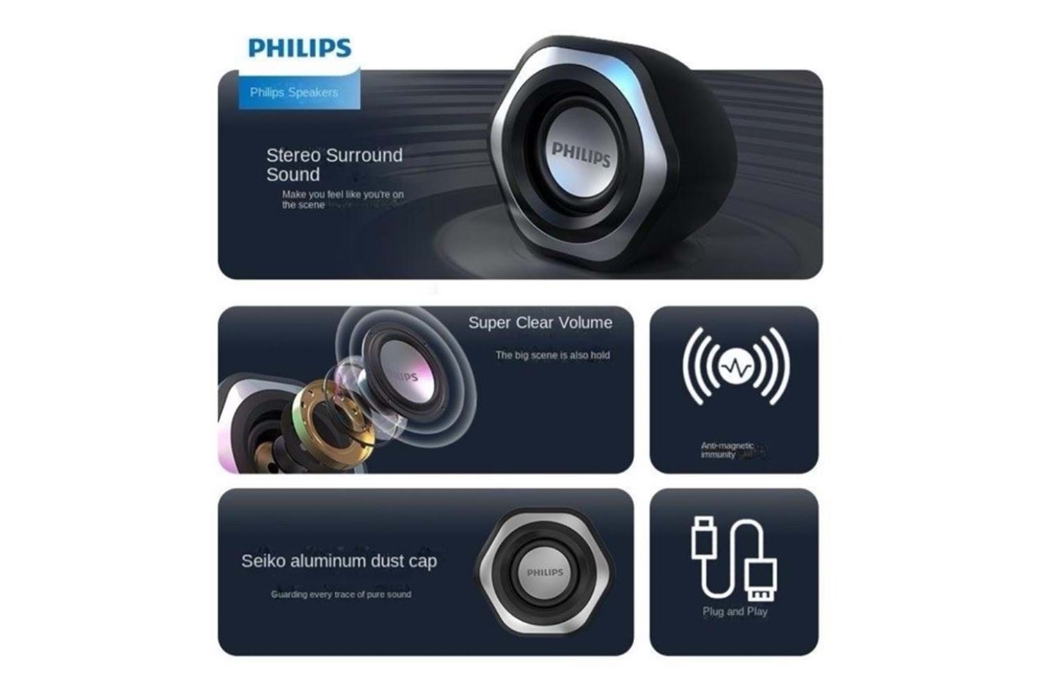 Philips Spa2209 2.0 USB- 3.5MM Jack Hoparlör Ses Kontrol Tuşu 