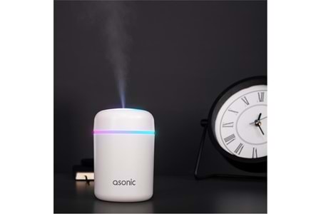 Asonic HN21 Matte Beyaz 2W 300ML kapasiteli 4 Saat Çalışabilir RGB Mini Oda Nemlendirici