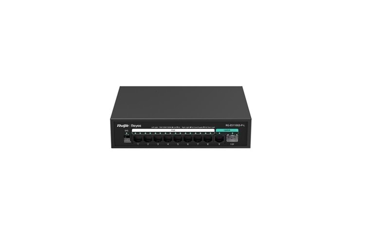 Ruijie-ReyeeRG-ES110GS-P-L 8 Port Poe+ 10-100-1000 Mbps 1 Port 10-100-1000 Mbps Uplink + 1 Port SFP