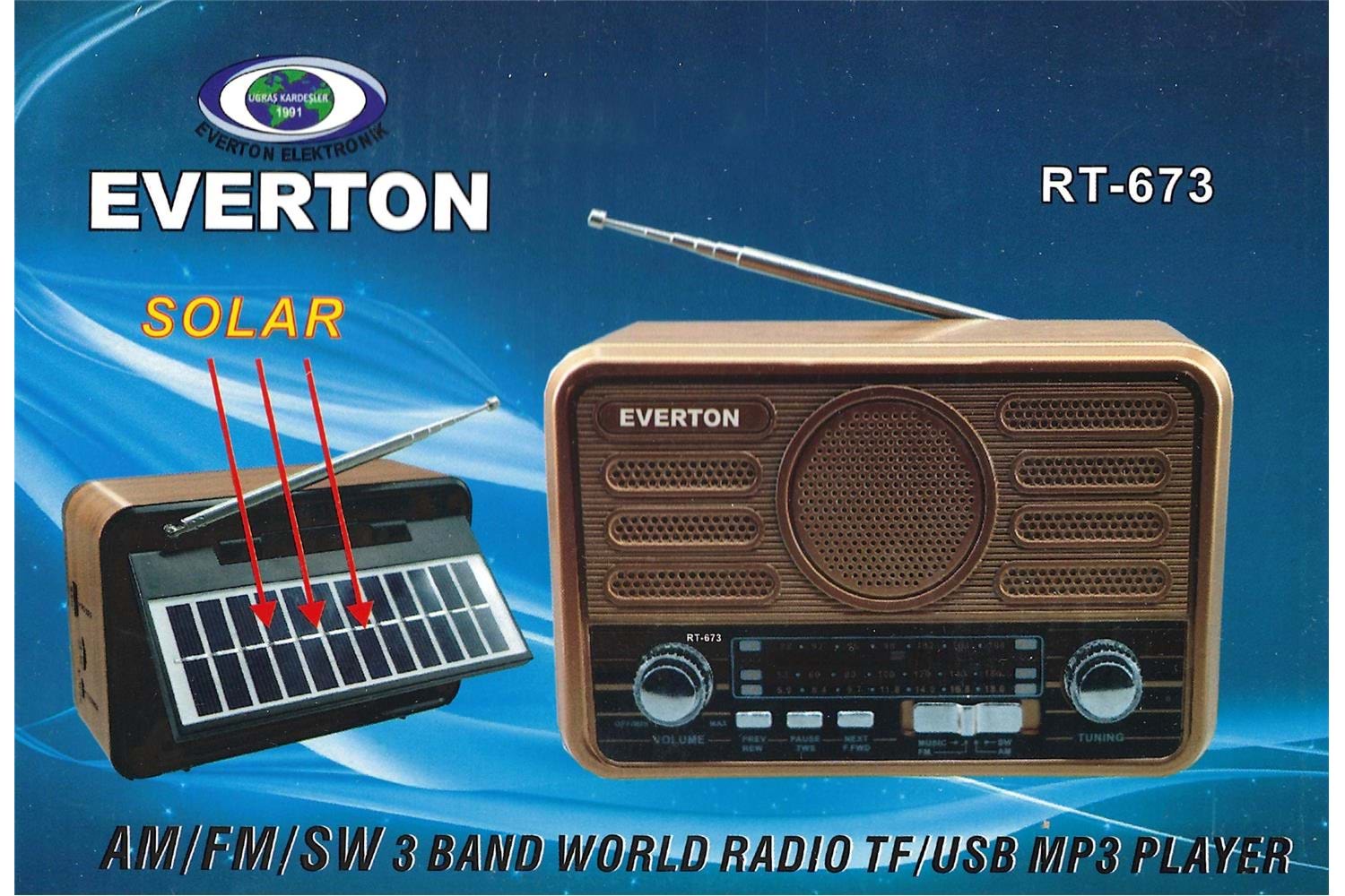 Everton Rt-675 Bluetooth Fm-Usb-Tf-Aux Şarjlı Solar Nostaljik Radyo