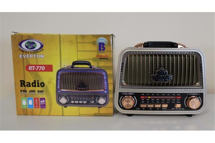 Everton Rt-770 Şarjlı Led Işıklı Nostaljik Radyo(Bluetooth Fm-Usb-Tf-Aux)
