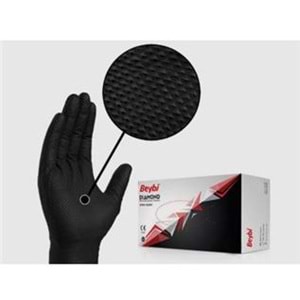 Beybi Diamond Xl Pudrasız Kalın Siyah Nitril Eldiven XL (Kutuda 100 Adet)