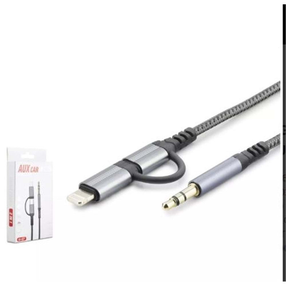 HADRON GJ-027 3.5MM TO TYPE-C + LIGHTNING KABLO AUX CAR SİYAH