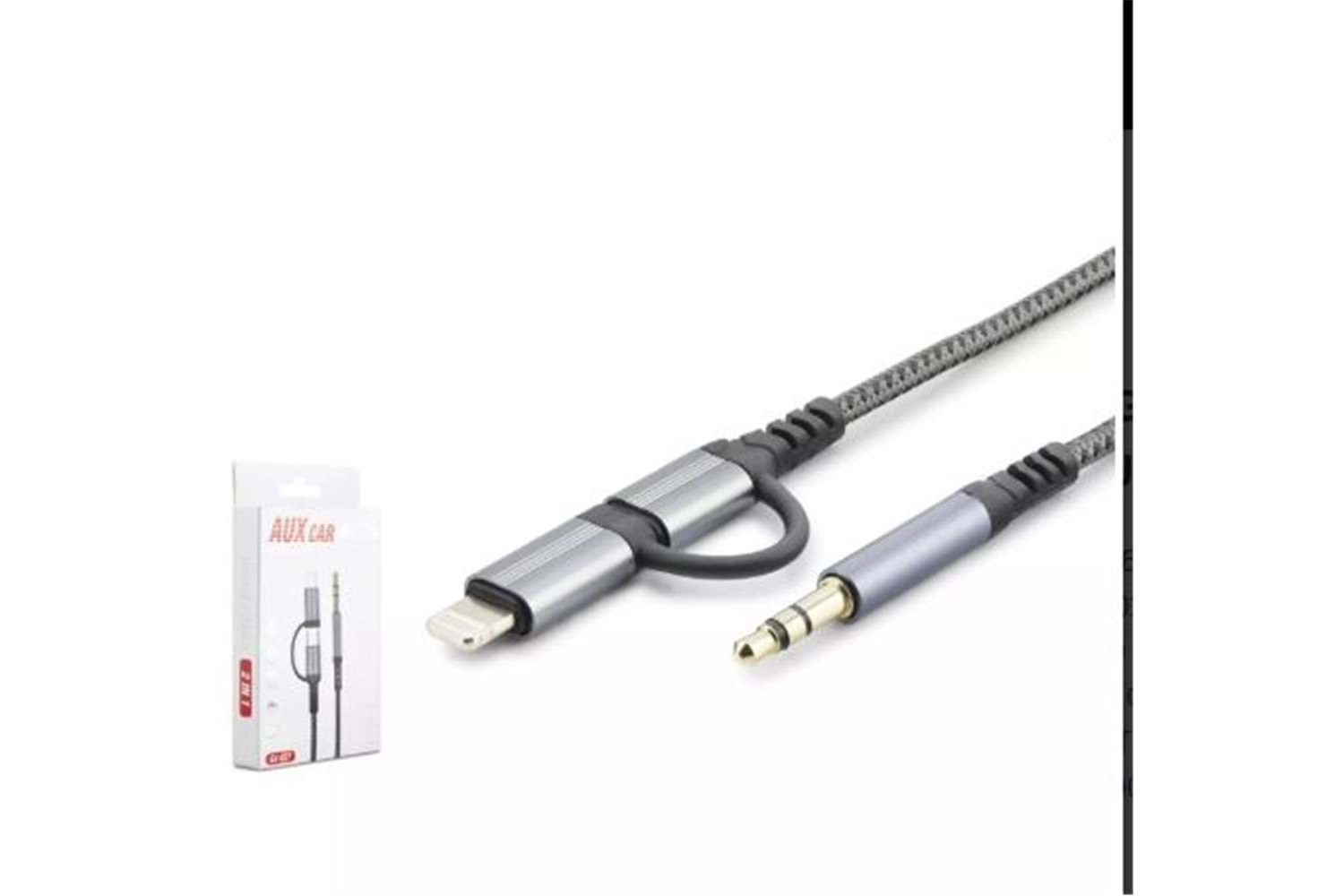 HADRON GJ-027 3.5MM TO TYPE-C + LIGHTNING KABLO AUX CAR SİYAH