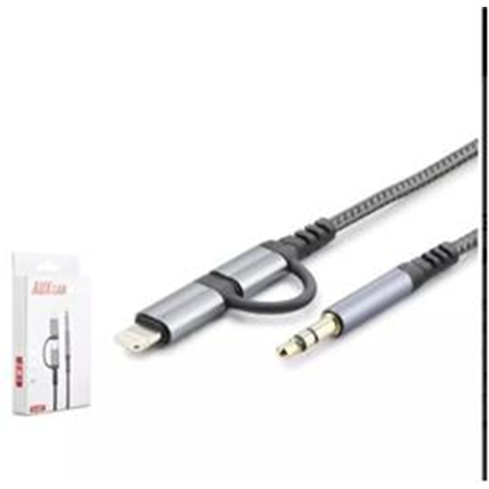 HADRON GJ-027 3.5MM TO TYPE-C + LIGHTNING KABLO AUX CAR SİYAH