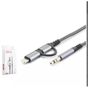 HADRON GJ-027 3.5MM TO TYPE-C + LIGHTNING KABLO AUX CAR SİYAH