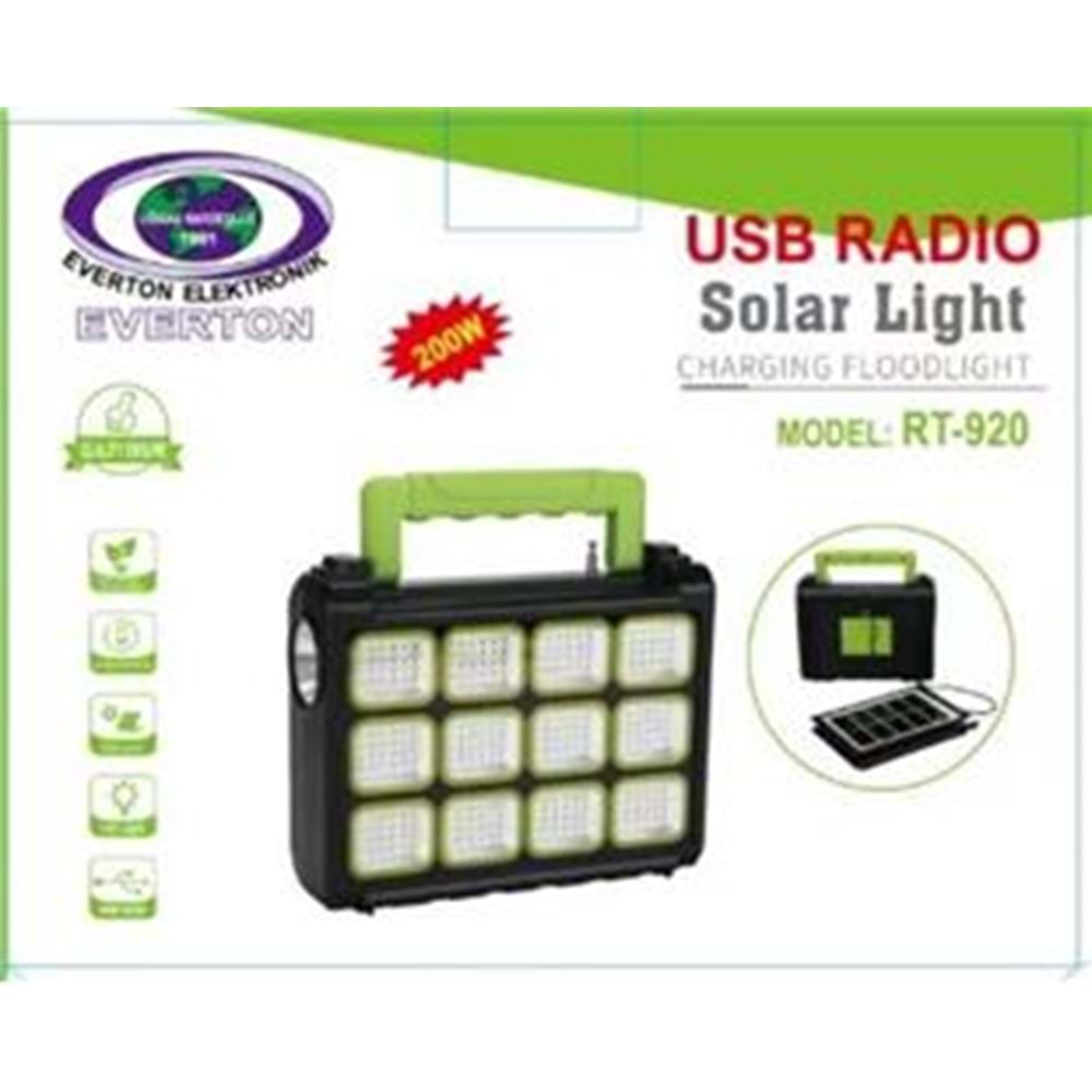 Everton Rt-920 Şarjlı 200w Solar Panelli Projektör (Radyolu)