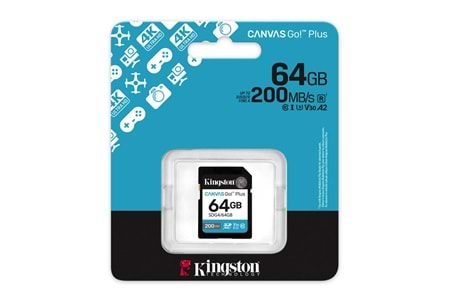 Kingston SDG4-64GB 64GB SDXC Canvas Go Plus Gen4 200MB-s C10 UHS-I U3 V30 Hafıza Kartı