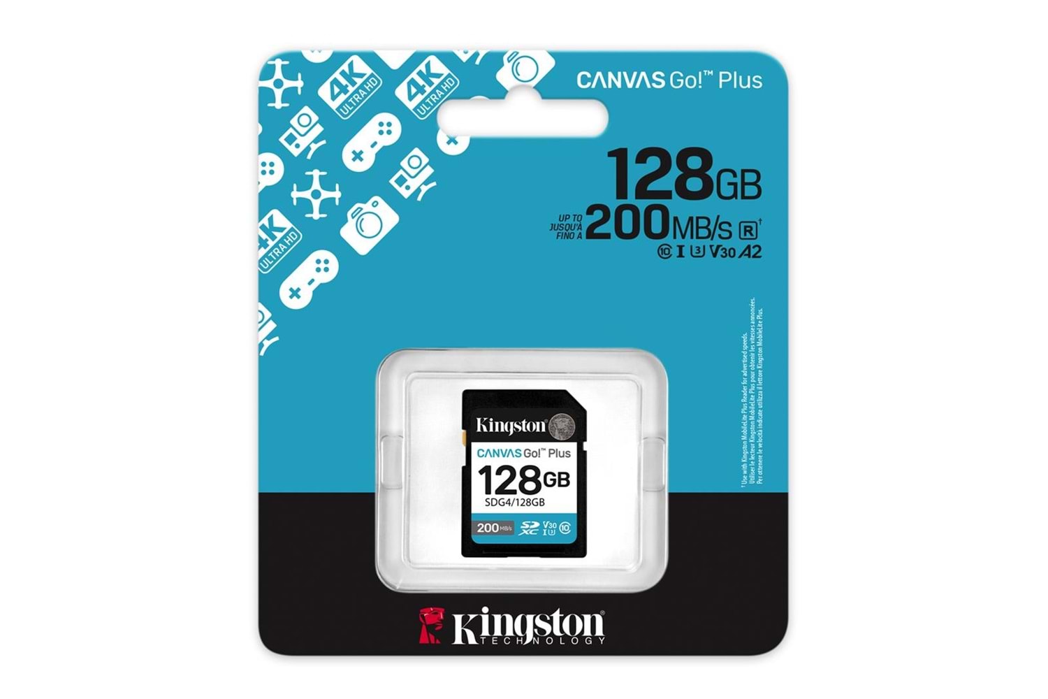 Kingston SDG4-128GB 128GB SDXC Canvas Go Plus Gen4 200MB-s C10 UHS-I U3 V30 Hafıza Kartı