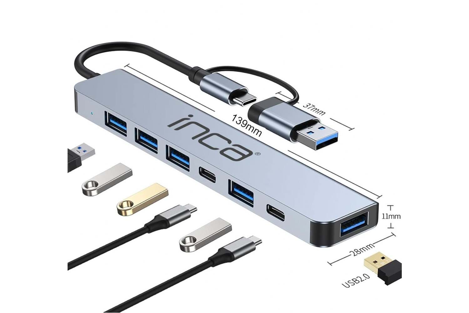 Inca IUTP-7T Usb+Type-c Girişli USB 3.0+4X USB 2.0 Type-C 5V 2X Type-C 100W Çoklayıcı
