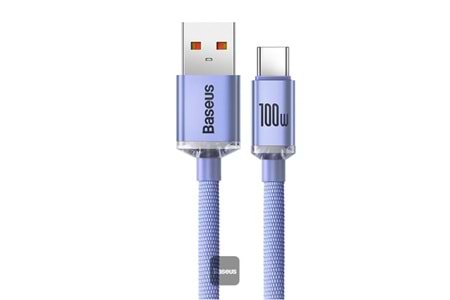 Baseus CAJY000405 1.2mt Crystal Cable USB-A to Type-C Fast Charge Data Cable 100W 5A1.2M-Purple