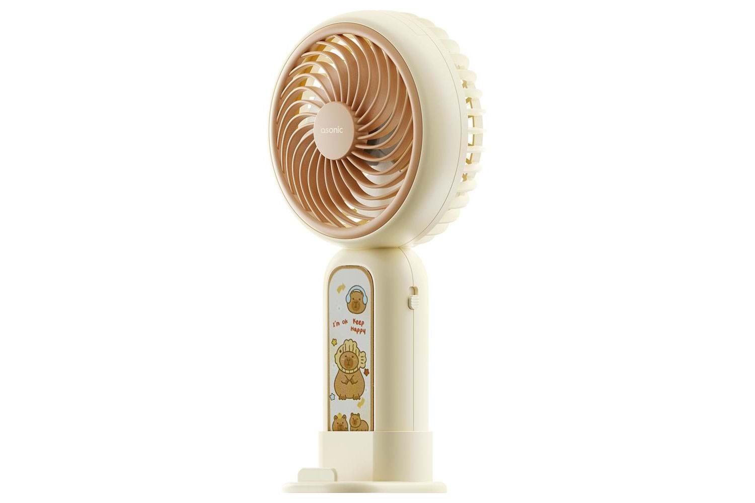 Asonic AFN20 Krem 250mAh Dahili Pil Elde Taşınabilir Masaüstü Usb Fan Şarjlı Type-c Şarj