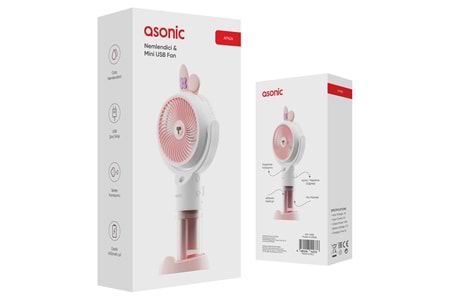 Asonic AFN26 Beyaz 500mAh 2 Kademe (Püskürtme Fonksiyon) Nemlendirici Sprey USB Fan Şarjlı