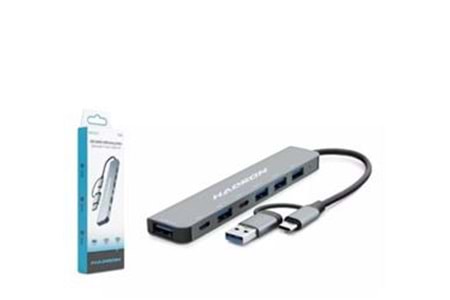 Hadron Hdx7827 Type-C Hub 2-Type-C + 4-Usb3.0 + 7In1 Gri