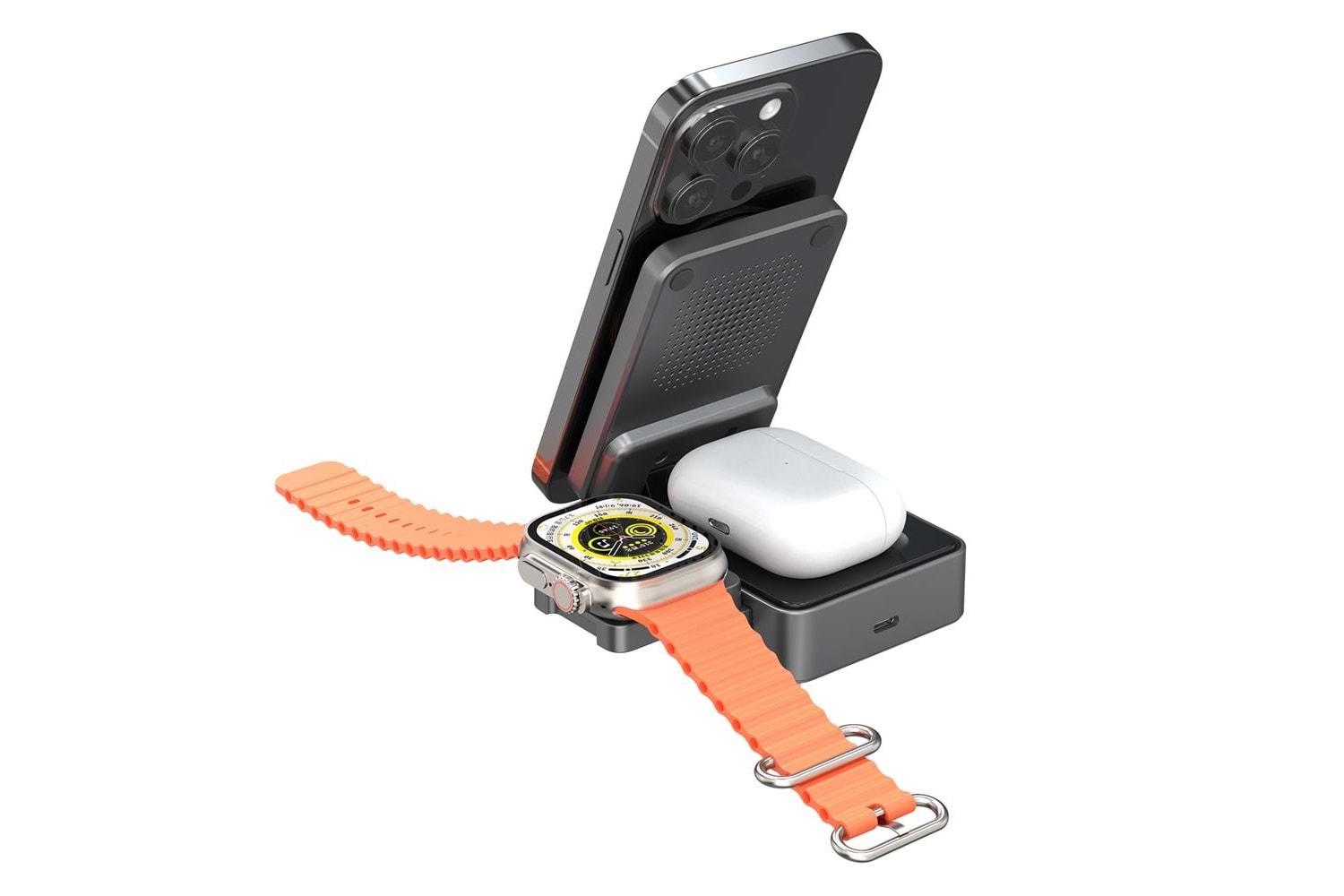 S-link SW-CWF116 Siyah Telefon Kulaklık Akıllı Saat 15W 3 in 1 Magsafe Qi2 Kablosuz Şarj Cihazı