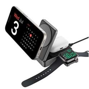 S-link SW-CWF116 Siyah Telefon Kulaklık Akıllı Saat 15W 3 in 1 Magsafe Qi2 Kablosuz Şarj Cihazı