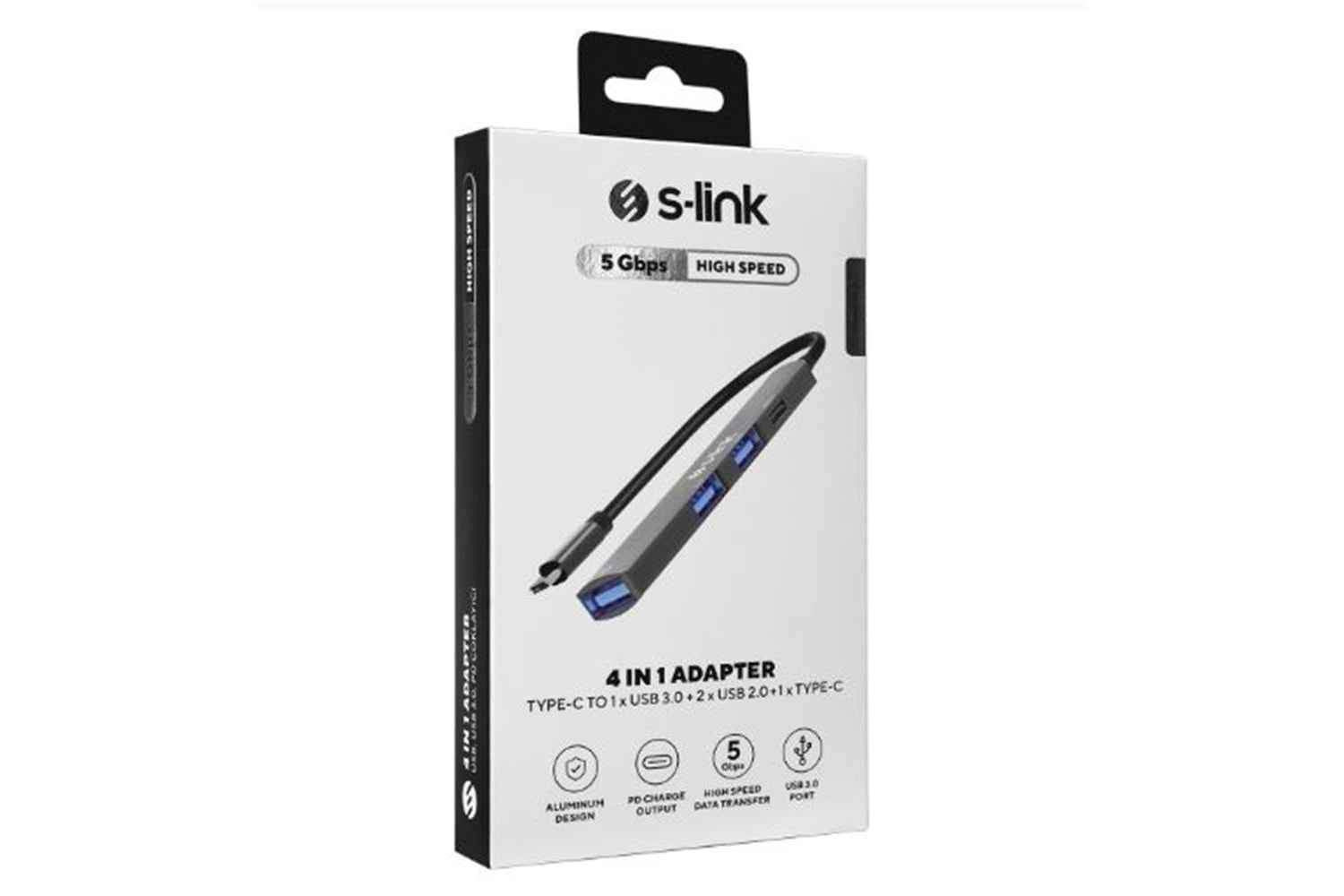 S-link SWV-USBC023 4 in 1 Gri Metal TypeC to 2-USB2.0 USB 3.0, PD Type C Adaptör