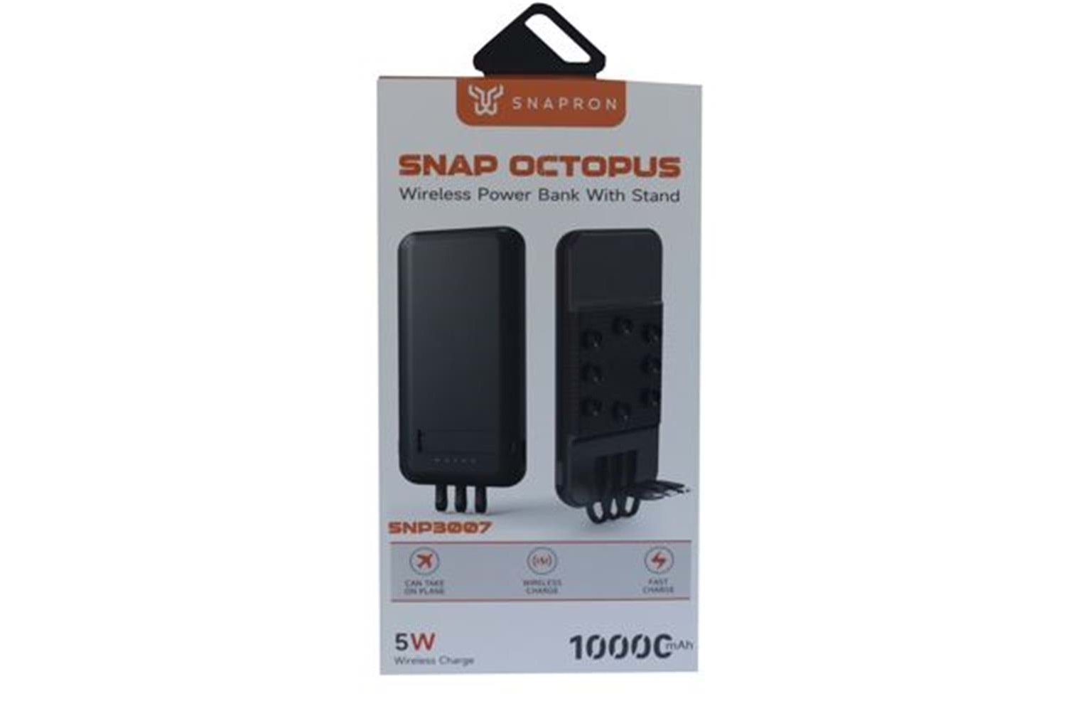 SnapMax SNP-3007 10.000 mah Siyah Vantuzlu Kablosuz ve 3in1 Kablolu Powerbank