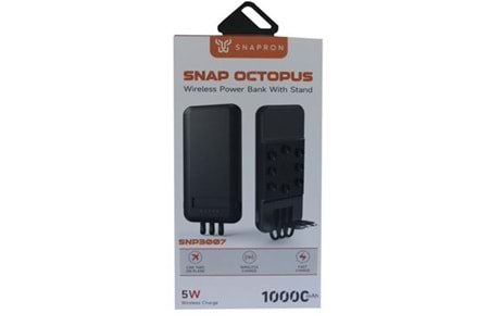 SnapMax SNP-3007 10.000 mah Siyah Vantuzlu Kablosuz ve 3in1 Kablolu Powerbank