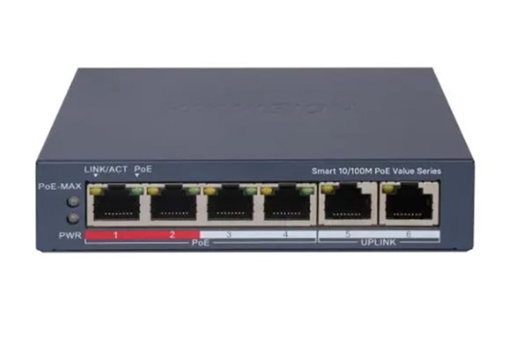 Hikvision DS-3E1106P-EI-M 4 Port PoE 10-100 2-Uplınk Yönetilemez Switch