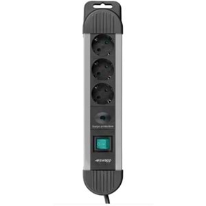 S-link SPGKS03 1.5m 3G1.5mm2 900 Joule 3Lü Akım Kor. Gri Priz Çoklayıcı