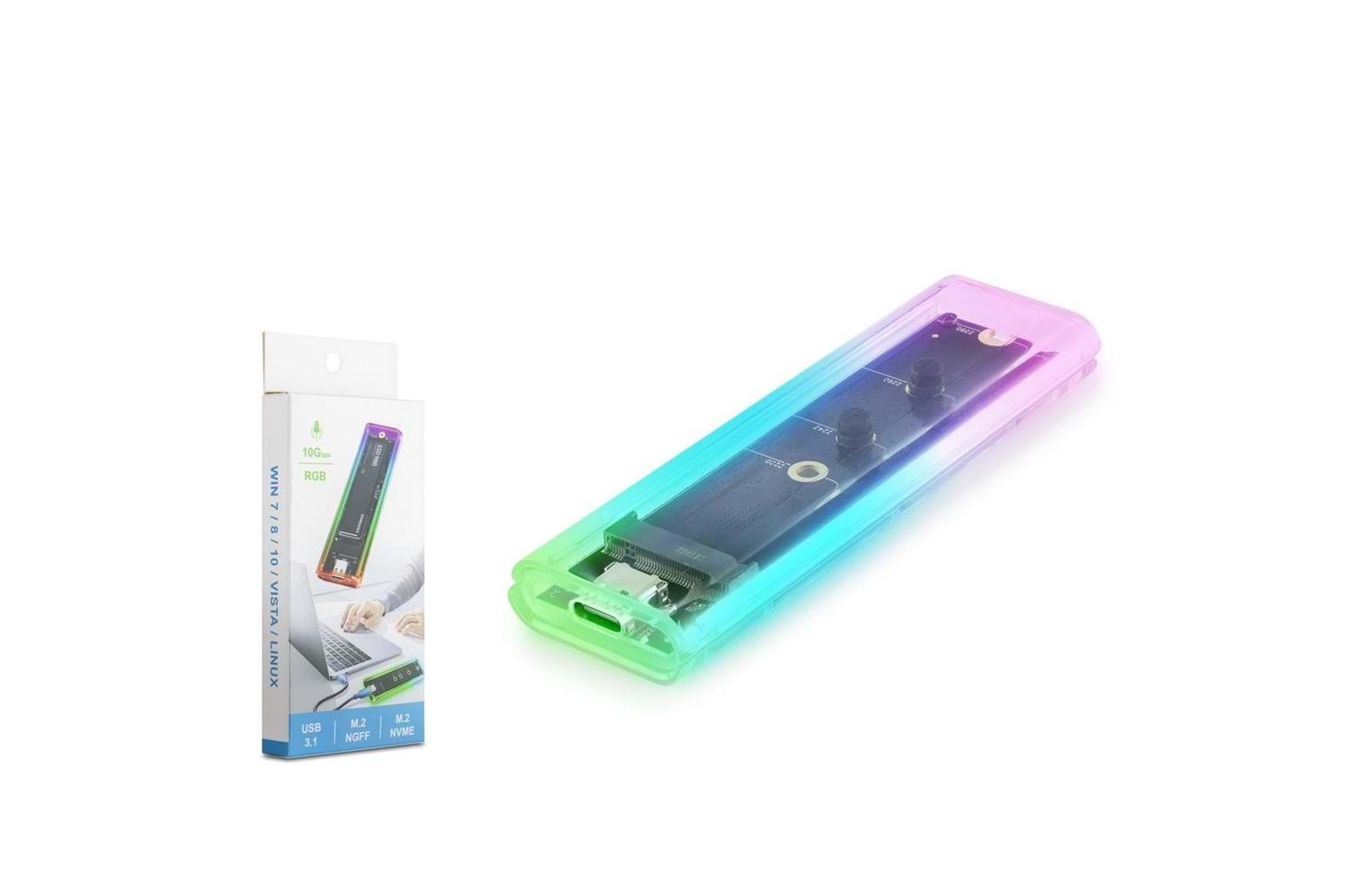 Hadron Hdx1770 Ssd Kutu Type-C3.1 Nvme + Ngff M2 10Gbps Rgb Transparent