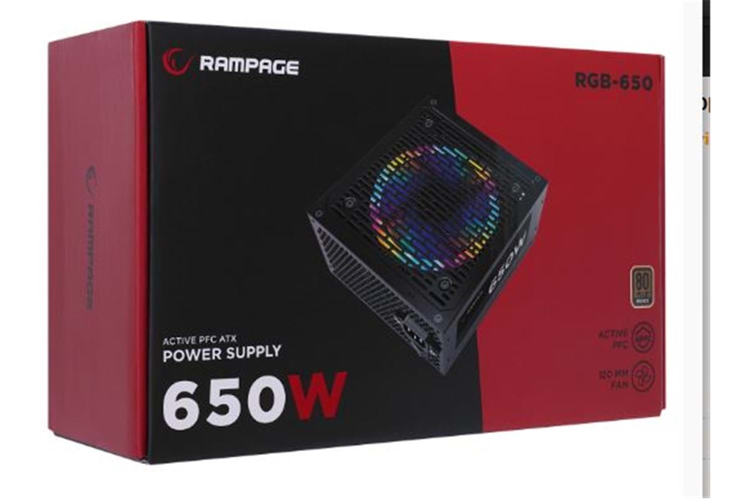 Rampage RGB-650 650W 80 Plus Bronze Aktif PFC 12cm RGB Fanlı Power Supply