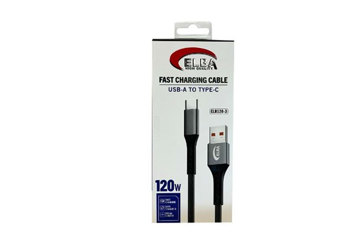 Elba Elb120-3 120w USBC Type-c To Usb 1Mt Siyah Örgülü Şarj Kablosu ( Data Veri )