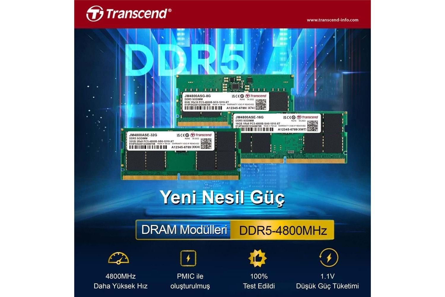 Transcend JM4800ASE-16G 16GB DDR5 4800Mhz CL40 1.1V Notebook Ram