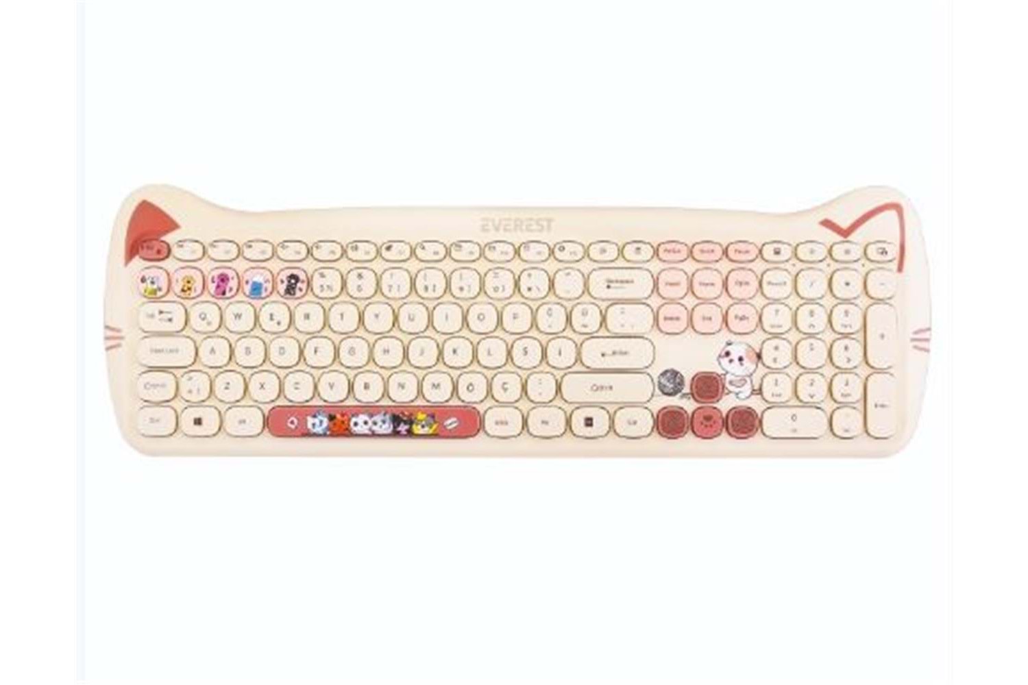 Everest KM-6283 CATTY Renkli Tuşlu Sarı Kablosuz 2.4 + BT Q Multimedia Klavye + Mouse + Pad Set