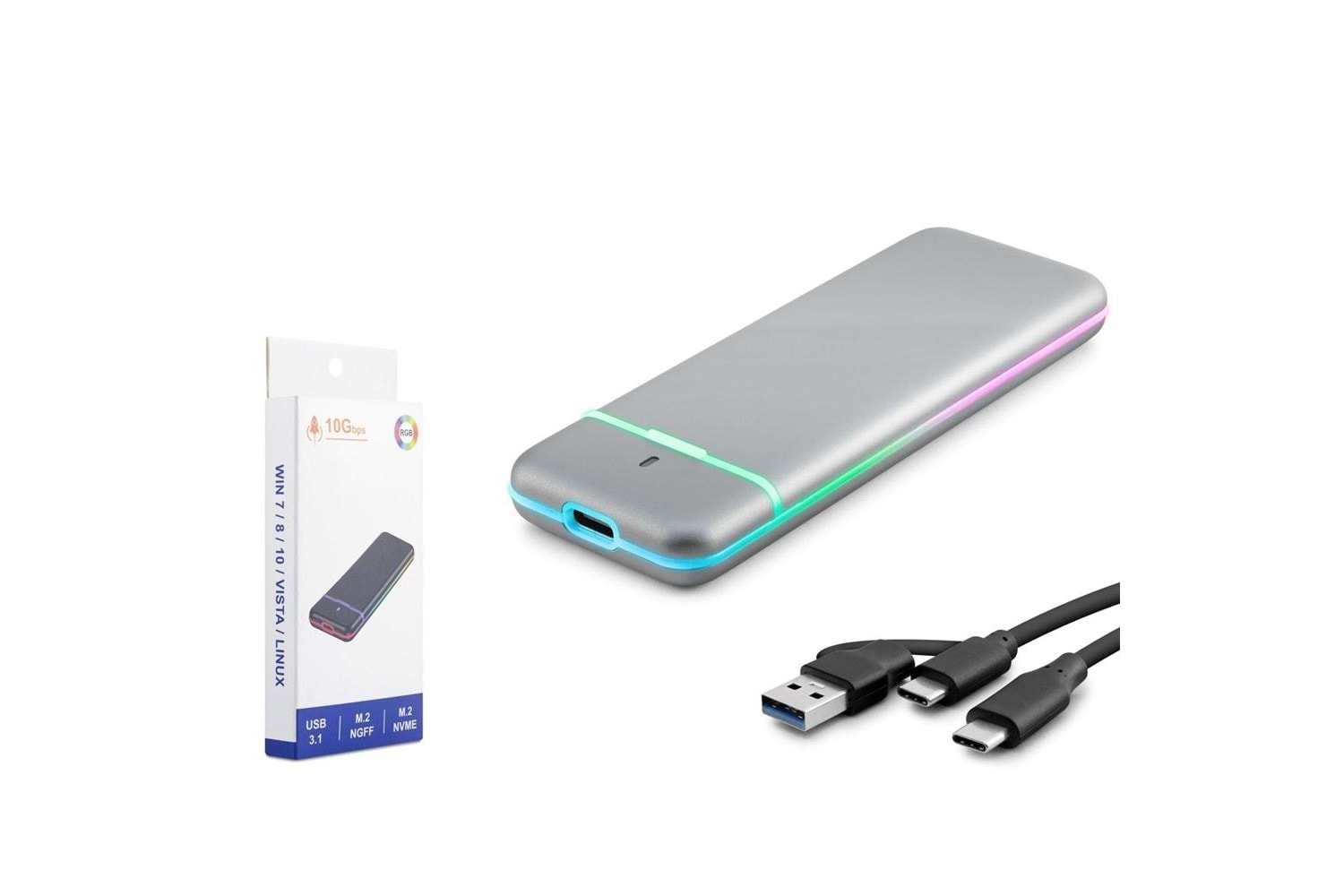 Hadron M2 Hdx1774 Ssd Kutu Type-C3.1 + Usb3.0 Nvme + Ngff M2 Chip Rtl9210B Gri