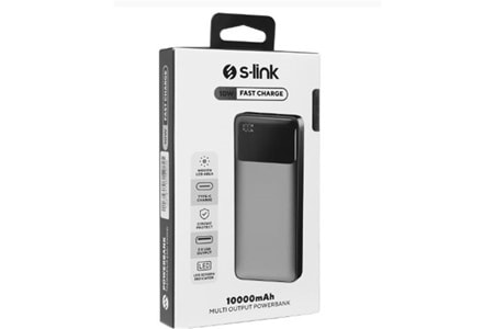 S-link P107 10000mAh Type-C 10W Siyah Gizli LED Taşınabilir Pil Şarj Cihazı Powerbank
