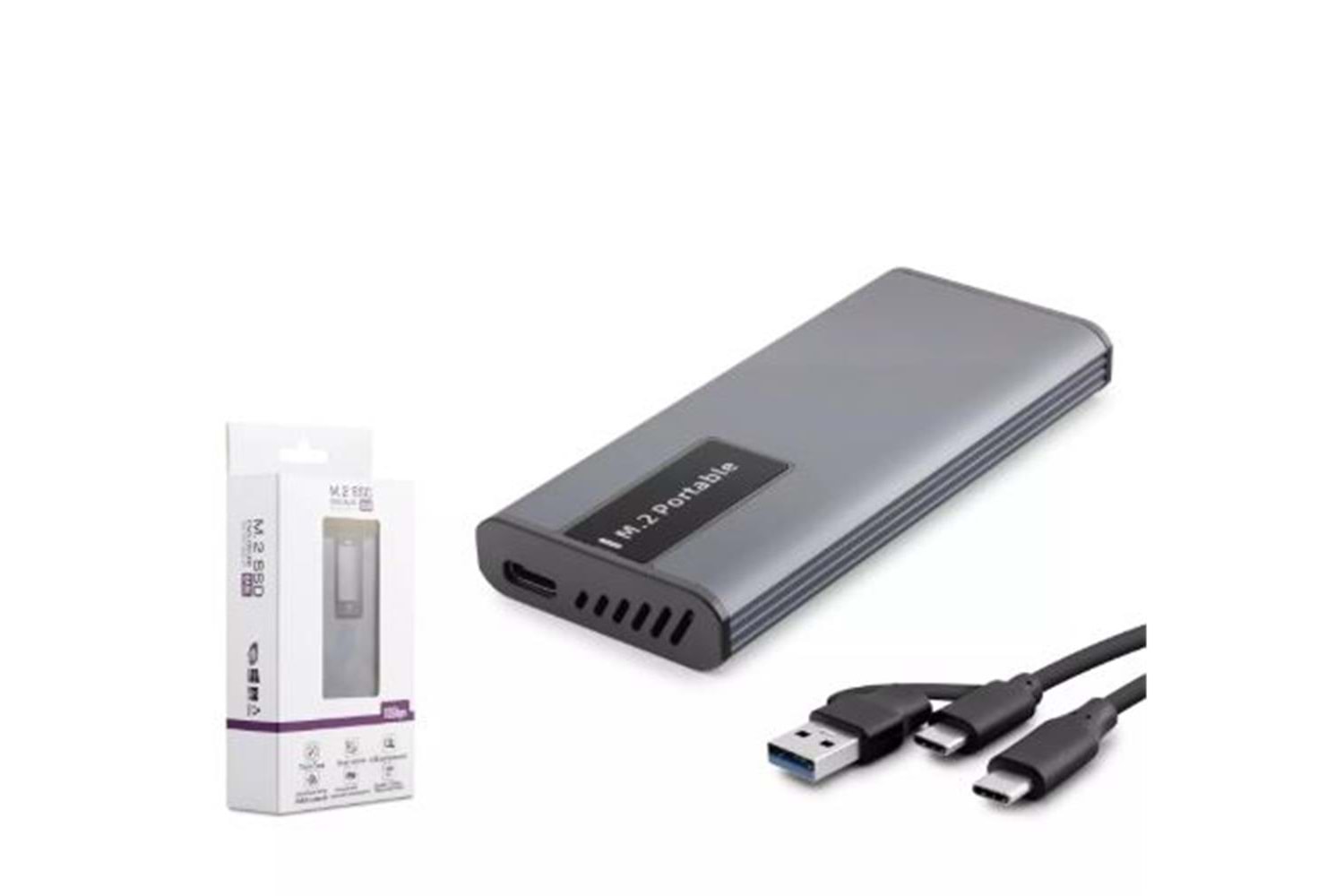 Hadron Hdx1780 Ssd Kutu Type-C3.1 + Usb3.0 Nvme + Ngff M2 Alüminyum + Plastik Chip Rtl9210B Rgb Gri