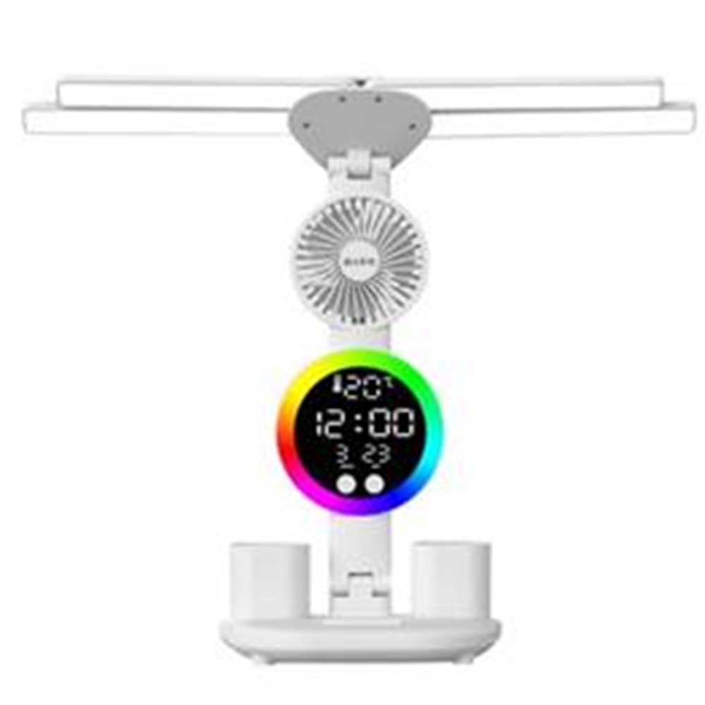 S-link SL-M9070 Glow Beyaz Dokunmatik Led Lamba Saat, Fan,Derece Kalemlikli Masa Lambası