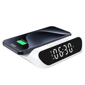 S-link SL-CW18 Beyaz Telefon Uyumlu 15W LCD Ekran Double Alarmli Kablosuz Şarj Cihazı