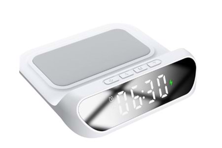 S-link SL-CW18 Beyaz Telefon Uyumlu 15W LCD Ekran Double Alarmli Kablosuz Şarj Cihazı