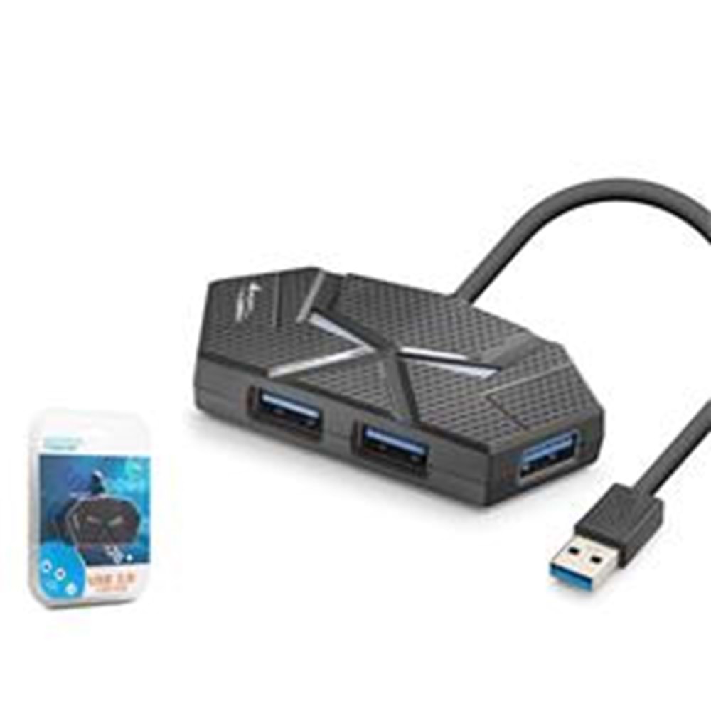 Hadron HDX7050 Gaming 3.0 USB Hub 5Gbps 4x USB-A 3.0 7 Renk LED 4 Port Çoklayıcı 120cm Siyah