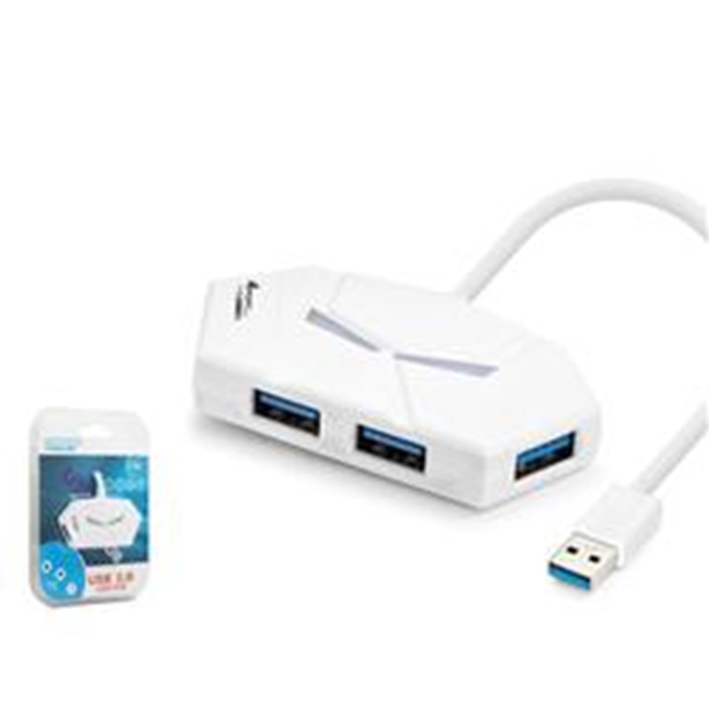 Hadron HDX7051 Gaming USB Hub 3.0 5Gbps 4x USB-A 3.0 7 Renk LED 4 Port Çoklayıcı 120cm Beyaz